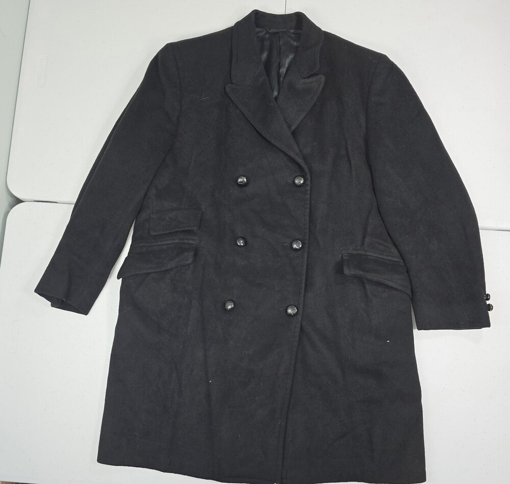 Vintage Union Made Unbranded 100% Pure Cashmere Men 42 Black Double Breast Coat